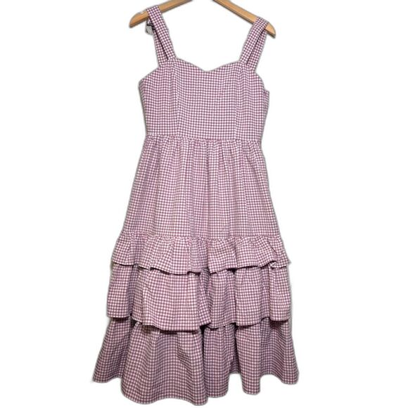 Little Sunny Bite Dress Women's Size Small Pink Purple Gingham Midi NWT Ruffle - Picture 2 of 7
